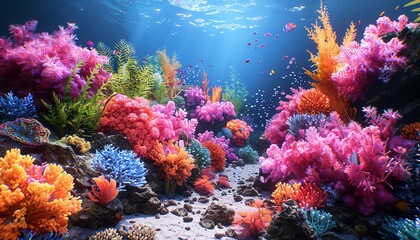 Vibrant coral reef teeming with life, showcasing underwater beauty and biodiversity.