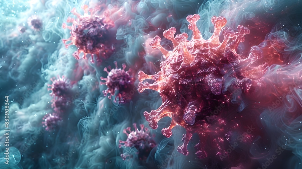 Fototapete vibrant microscopic virus structure against surreal digital backdrop for science and healthcare conc