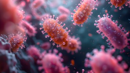 Naklejka premium Vibrant Microscopic Viral Structures Amidst a Colorful Digital Backdrop