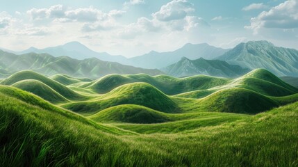 Green grass covered hills on the mountain horizon - Powered by Adobe