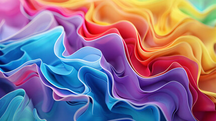 Fototapeta premium 3D render of a colorful abstract background with multicolored waves, rainbow color curves, organic shapes and shadows