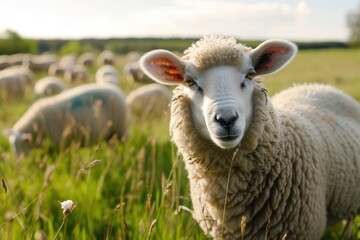 Sheep on grass field.