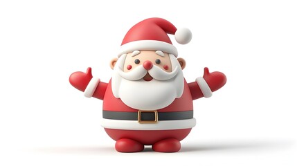 Cheerful 3D Clay Santa Claus Figure in Red Suit with White Beard and Rosy Cheeks on Crisp White Background for Christmas Holiday