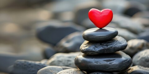 stacked stones and red love heart