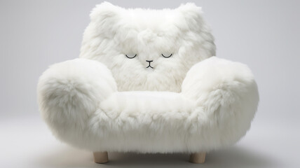 sofa, soft chair in the shape of a cat, abstract piece of unusual home furniture modern interior design, fictional object