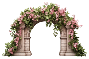 PNG Brick wall flower arch architecture.