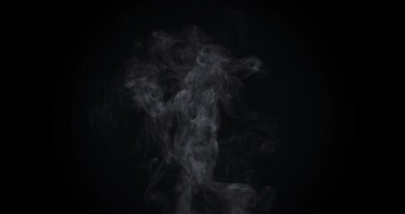 White natural rising steam from food or hot drink isolated on a black background.