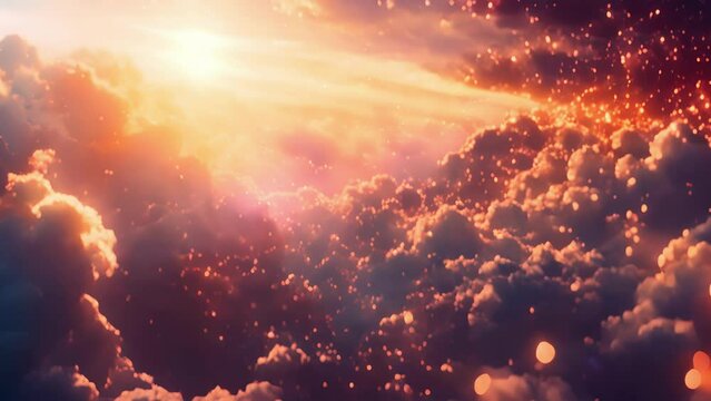 A vibrant sunrise with clouds made of decentralized nodes illustrating the decentralized nature of crypto storage in the cloud.