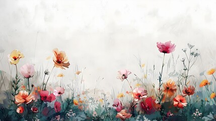 Vibrant Floral Watercolor Painting on Textured Canvas with Serene and Tranquil Backdrop