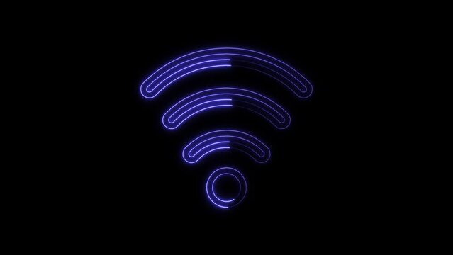 Glowing neon line Wifi wireless internet network symbol icon isolated on transparent background. Wireless networking digital futuristic technology