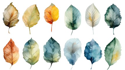 Delicately Arranged Watercolor Leaves on Clean Bright Seamless Surface