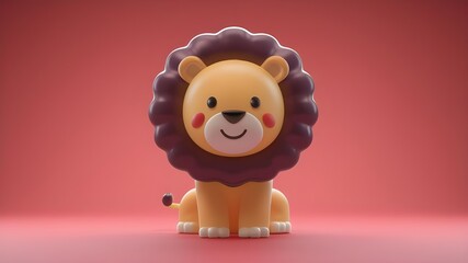A 3D cute illustration of a lion character with a big smile.