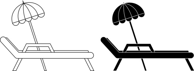 side view Sunbed Umbrella icon set