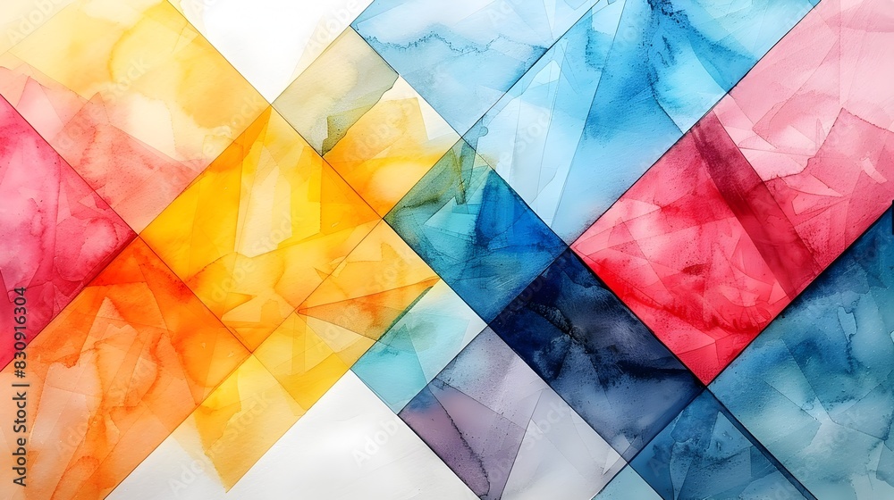 Aufkleber vibrant watercolor geometric abstract in harmonious color palette on pristine white canvas