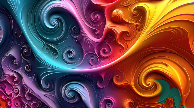 A colorful abstract painting with swirls and curves. The colors are bright and vibrant, creating a sense of energy and movement. amazing outrageous magnificent patterns and colors
