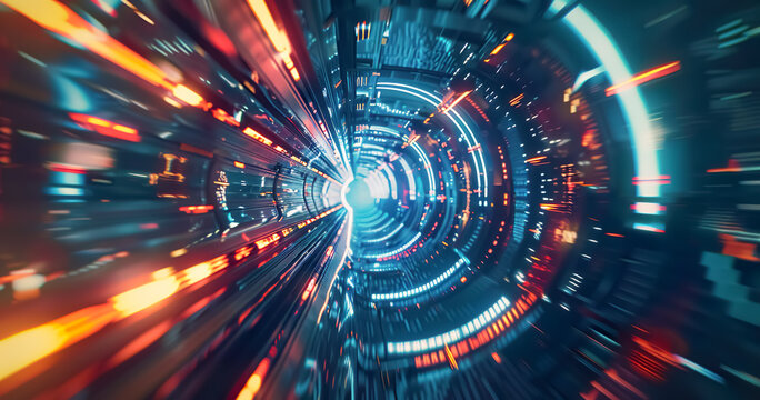 selective focus swirl glowing particles light beams.flowing of algorithm binary computer code.abstract background of vibrant light luminous line with big data information or cloud technology.