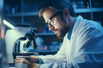 Doctor scientist working in modern hi-tech laboratory with innovation research, Generative AI illustration