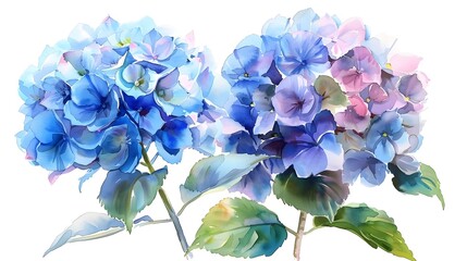 Fototapeta premium Blue and Purple Hydrangea Flowers in Blooming Season with Soft Petals and Serene Natural Background