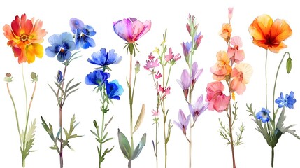 Bright and Colorful Assortment of Delicate Wildflowers in a Serene Natural Landscape