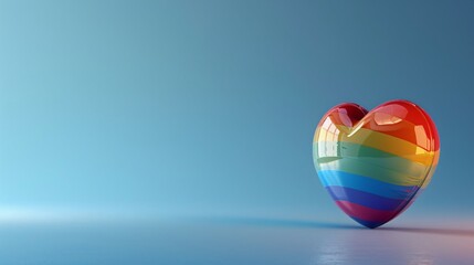 LGBT 3D A colorful heart shaped object featuring a vibrant rainbow design on a blue background. Symbolizes love, diversity, and unity.