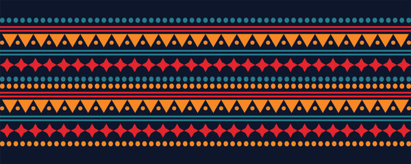 Abstract bright colorful pattern banner design template with tribal aztec style ornament. Ethnic background collection. Ethnic border style seamless pattern. Tribal mexico or african print design art.