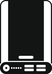 Contemporary vector illustration of a sleek, modern smartphone icon in black and white, representing the latest technology and communication device, perfect for web, app, and multimedia use