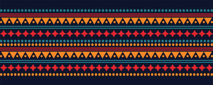Abstract bright colorful pattern banner design template with tribal aztec style ornament. Ethnic background collection. Ethnic border style seamless pattern. Tribal mexico or african print design art.
