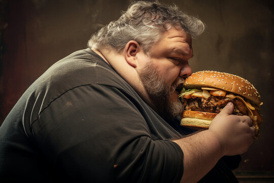 Created with generative AI image of an obese man overeating bad habit health problems