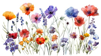 Fototapeta premium Colorful Blooming Wildflowers in Natural Meadow Landscape