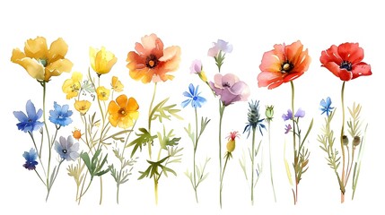 Fototapeta premium Colorful Vibrant Floral Meadow Bouquet Watercolor Painting Nature Design Background