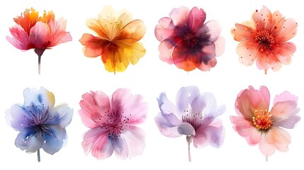 Colorful Watercolor Floral Blossoms on Serene White Background