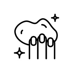 Applying eye cream outline icon. Hand cream, liquid soap, balm. Make-up concept. Moisturizer, lotion, essence, serum symbol. For topics like beauty, skincare, spa. Skincare illustration, sign for cosm