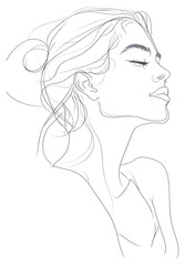 PNG Simple line art woman drawing sketch contemplation.