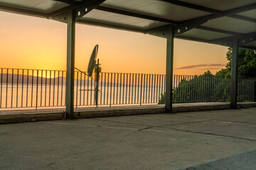 Covered car parking stands overlooking the Adriatic Sea