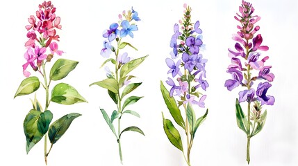 Obraz premium Delicate Lilac Sprigs in Watercolor Painting on White Background