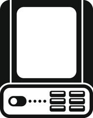 Vintage black and white mobile phone icon illustration with antenna, keypad, and nostalgic 90s throwback technology in a simple, minimalist, symbolic flat design, isolated on white background