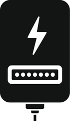 Simplified vector illustration of a black power bank with charge indicator and lightning symbol