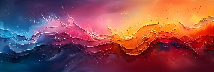 Mesmerizing Cosmic Landscape with Vibrant Prismatic Clouds and Soaring Peaks in a Digital Abstract Painting Like Panorama