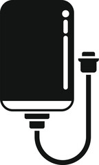 Vector illustration of a black external hard drive icon with usb cable, representing storage device for computer, data backup and secure data transfer technology