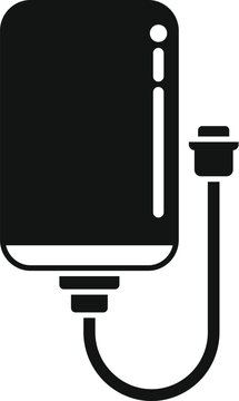 Vector illustration of a black external hard drive icon with usb cable, representing storage device for computer, data backup and secure data transfer technology
