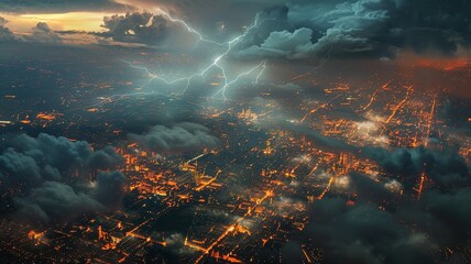 storm and lightning in the dark night is a scary but also wonderful sight, AI generated image