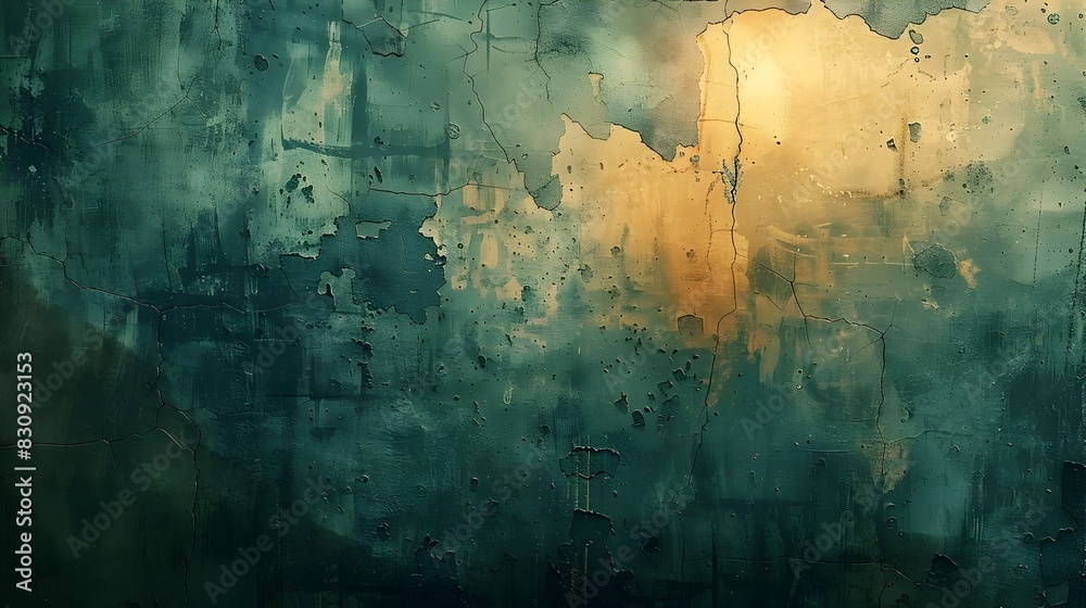 Poster vibrant abstract painting with rich textured brushstrokes and a moody atmospheric color palette of t
