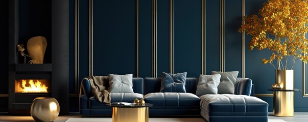 blue sofa setup for living room