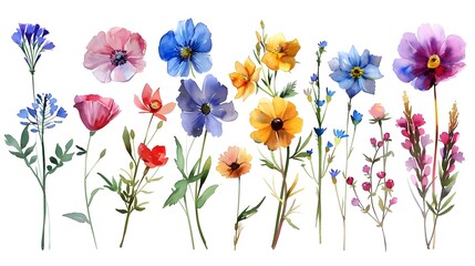 Vibrant Assortment of Colorful Blooming Flowers in Natural Setting