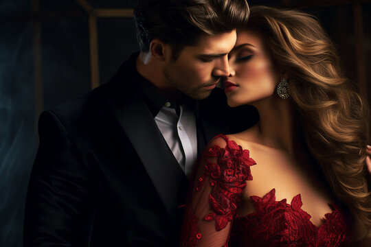 AI generated image of elegant glamour couple romantic moment