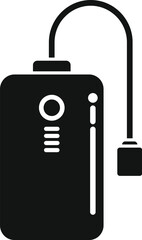 Vector illustration of a power bank icon, featuring a usb cable, in a stark black silhouette