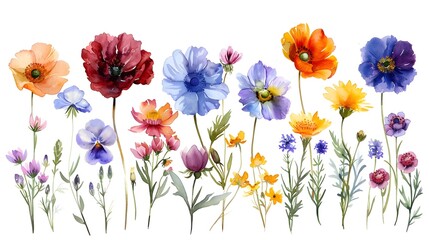 Vibrant Assortment of Colorful Flowers Blooming in a Tranquil Garden Scene