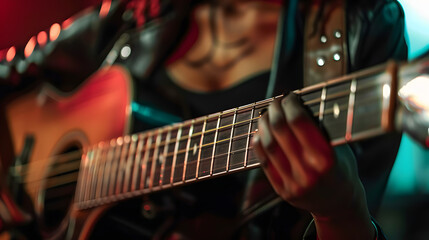 Obraz premium Close up of woman playing guitar