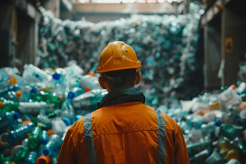Obraz premium Local service workers cleaning reusing trash garbage saving planet from pollution recycling plant fabric Generative AI