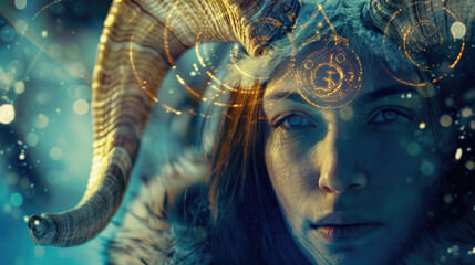 Woman in the image of a zodiac sign Aries